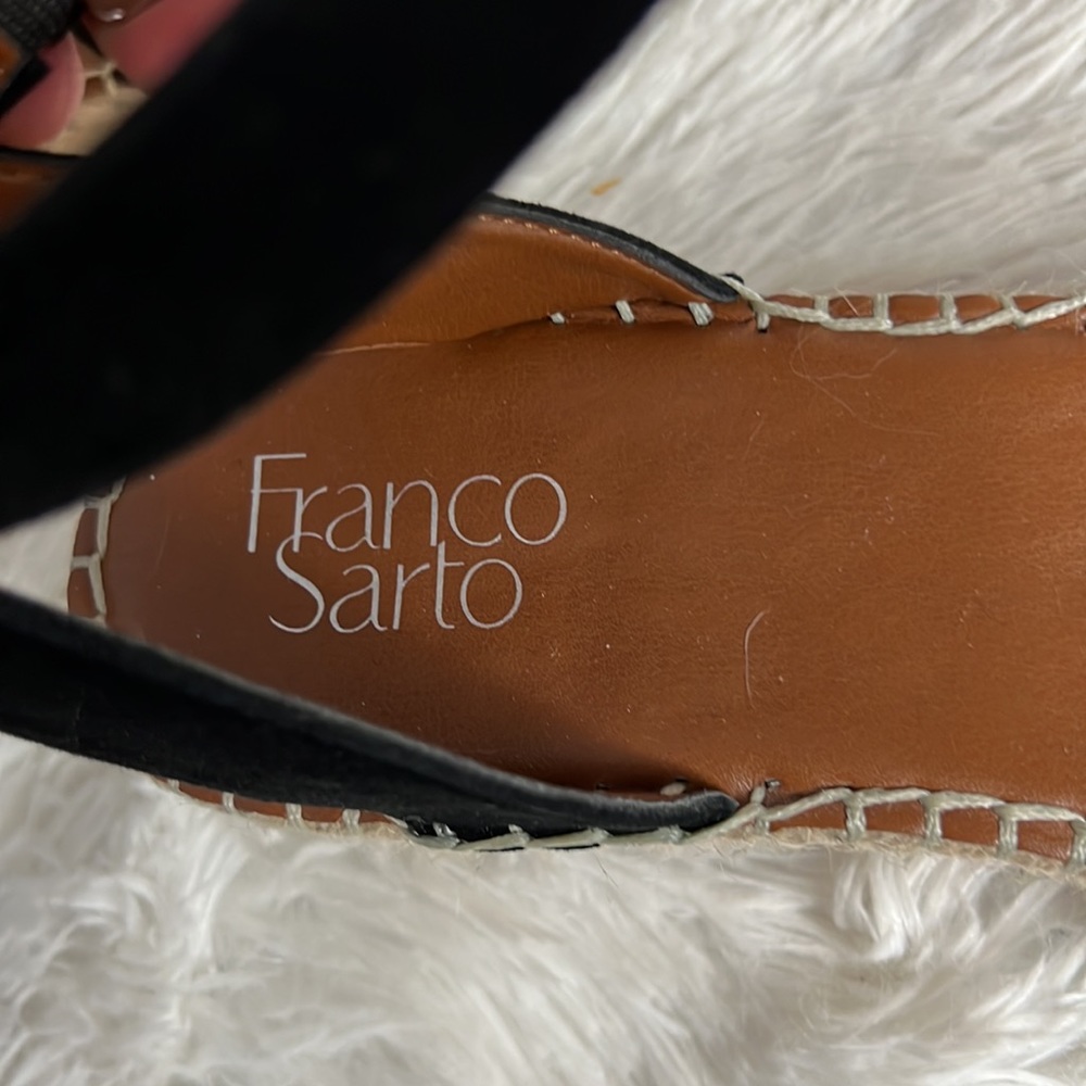 Franco Sarto Pellia Black Espadrille Suede Leather Ankle Strap Wedge Sandals 9.5 - Picture 6 of 6